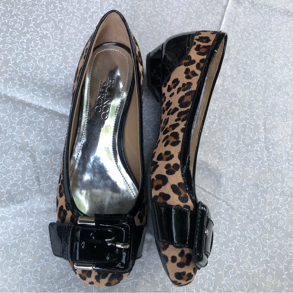 Franco Sarto Leopard Cap Toe Leather Ballet Flats with Buckle - Picture 4 of 11